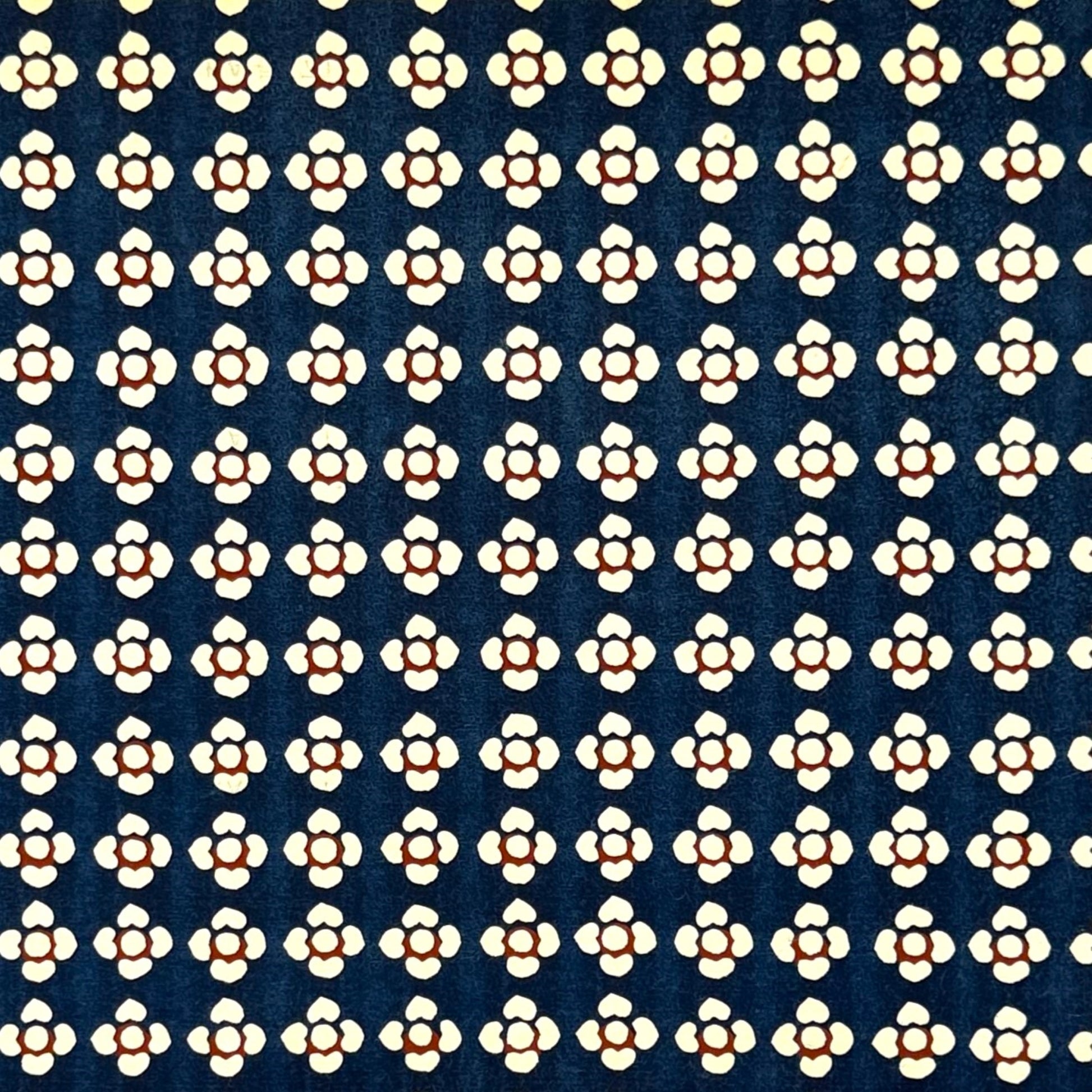 vintage katazome-shi stencil-dyed small papers from Japan. Navy paper with cream and red flower motif.