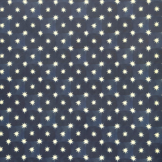 chequered navy blue with cream stars patterned wrapping paper
