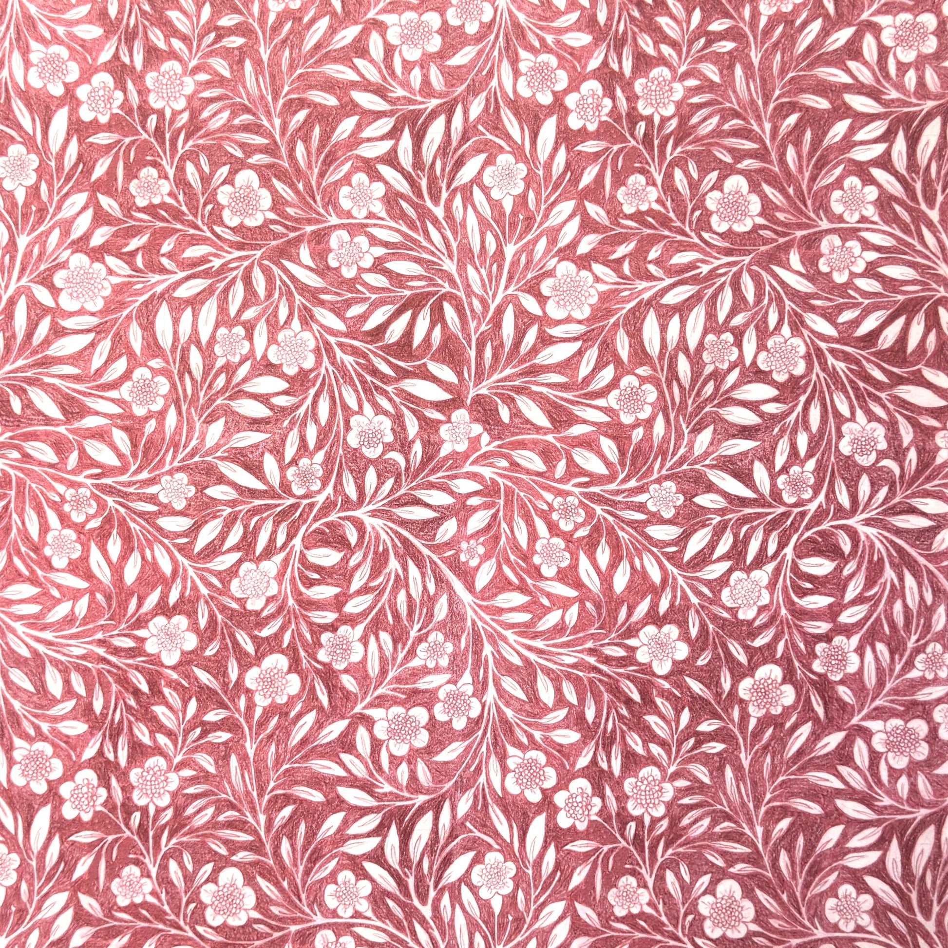 patterned paper / gift wrap with a delicate floral pattern in deep pink and white by Wanderlust
