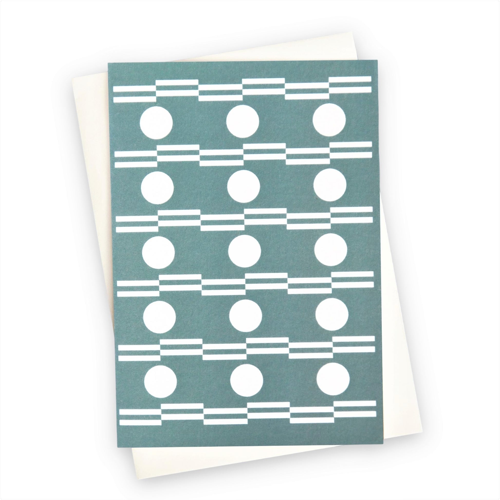 greetings card with abstract circle design in white and teal by Ola Studio