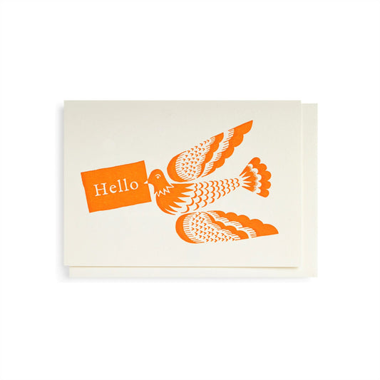 small greetings card with orange bird and hello message, by Archivist Gallery