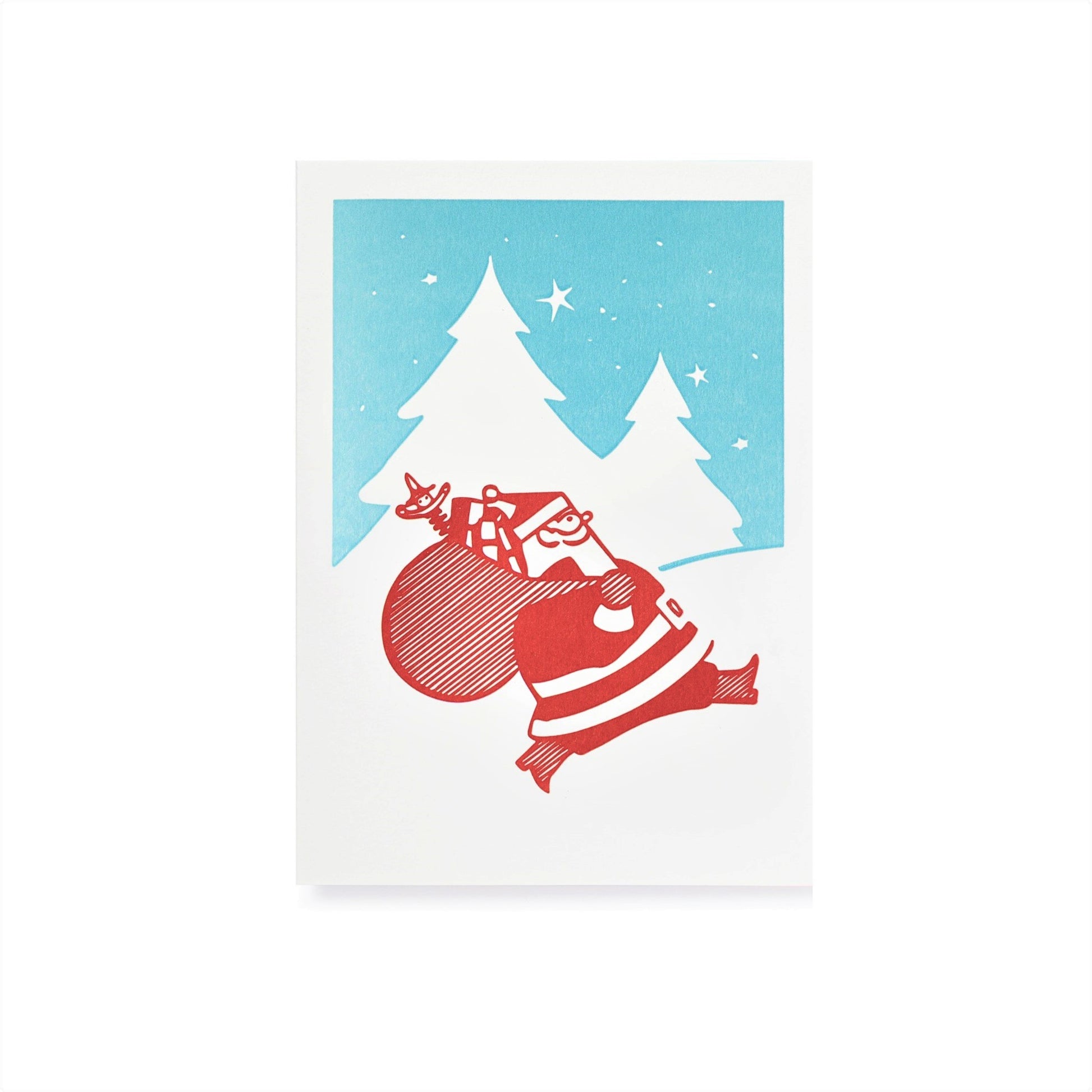 small greetings card with father christmas carrying a bag of presents , by Archivist Gallery