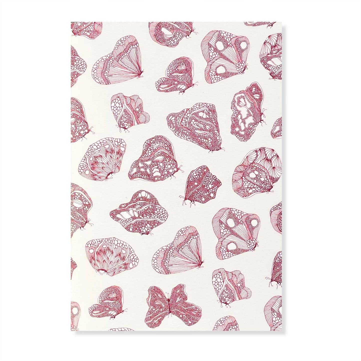 A5 slimline notebook with a delicate illustration of butterflies in burgundy on a ivory backdrop by Parisian brand Atelier Mouti