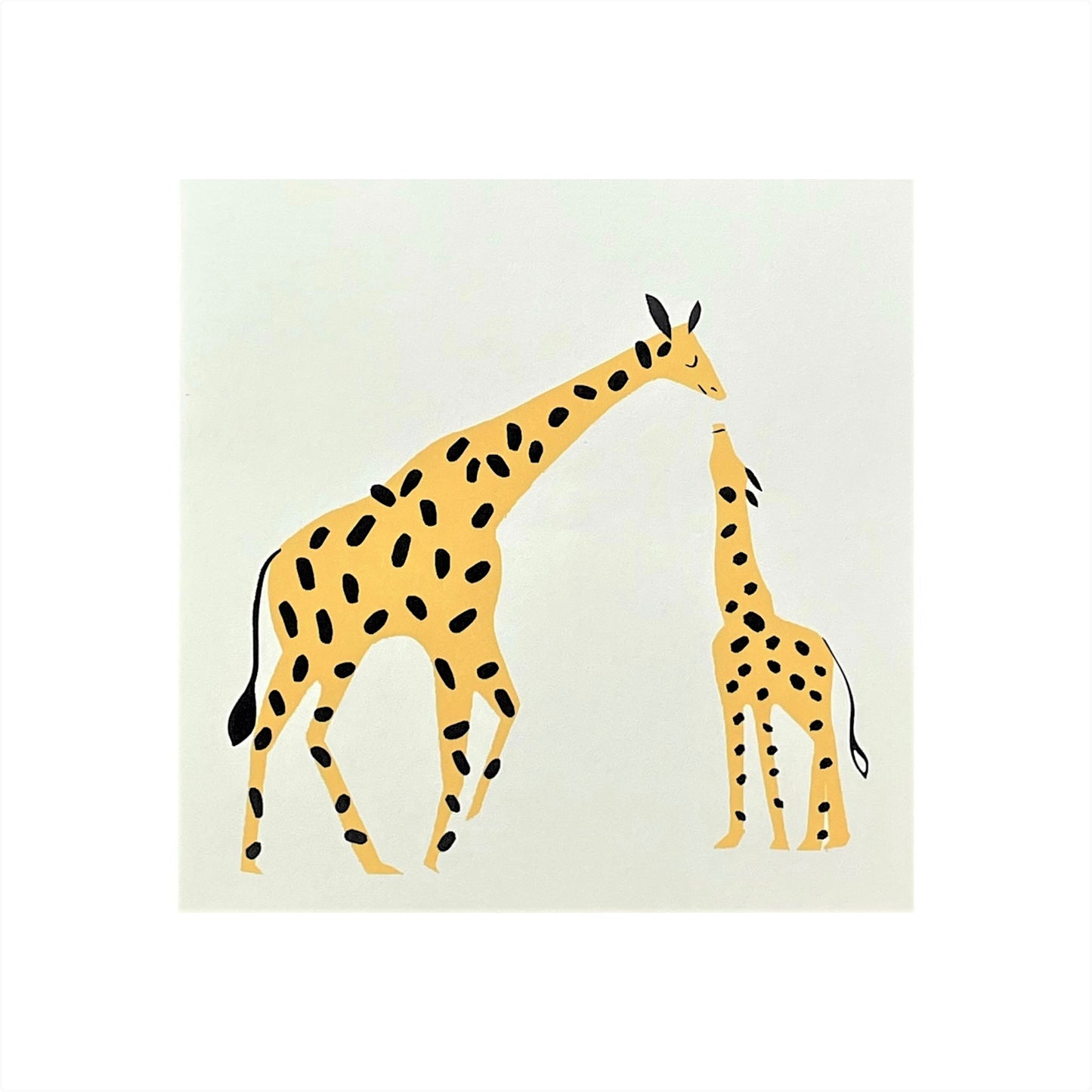 greetings card showing yellow mother and baby giraffes by Canns Down Press