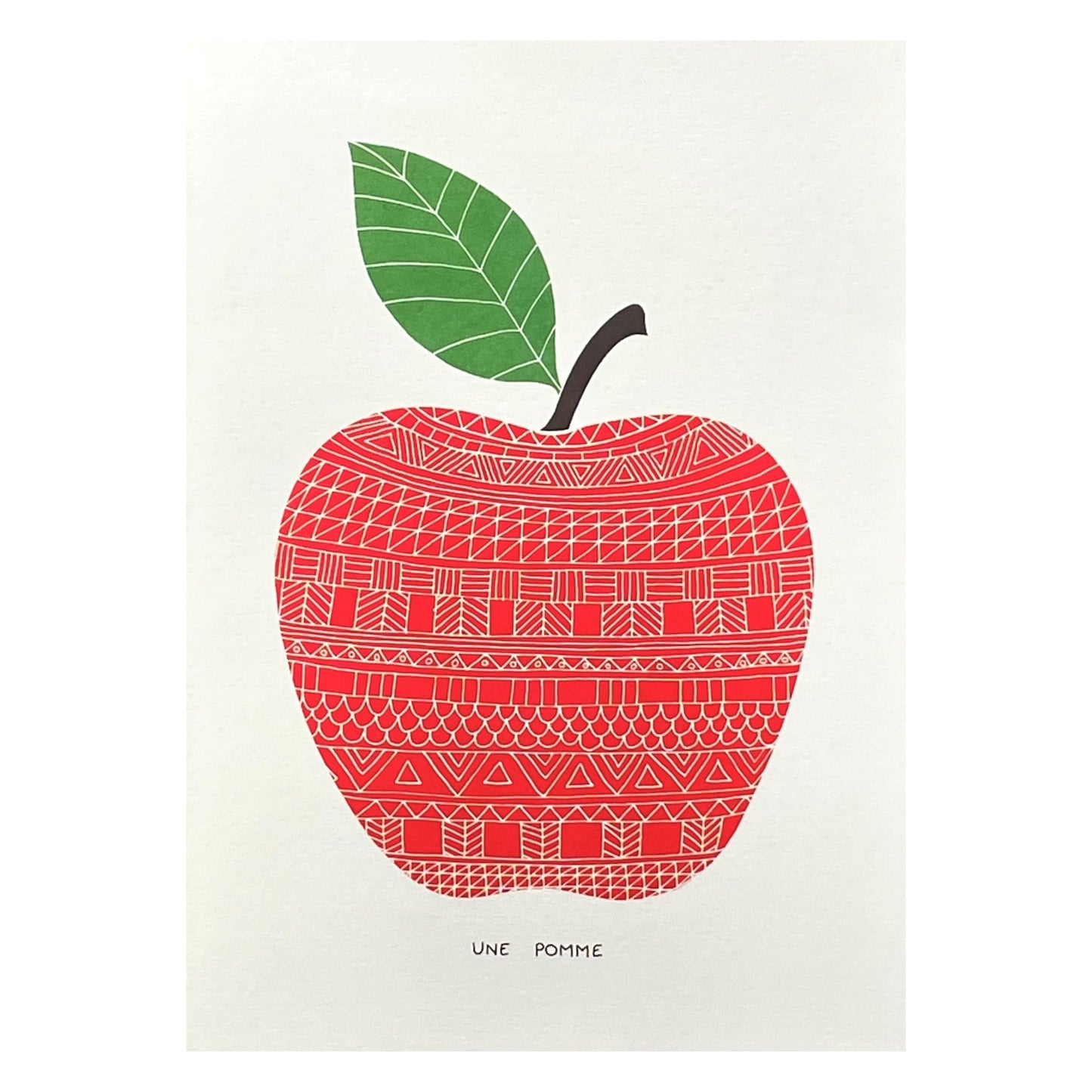 greetings card showing a patterned red apple by Canns Down Press