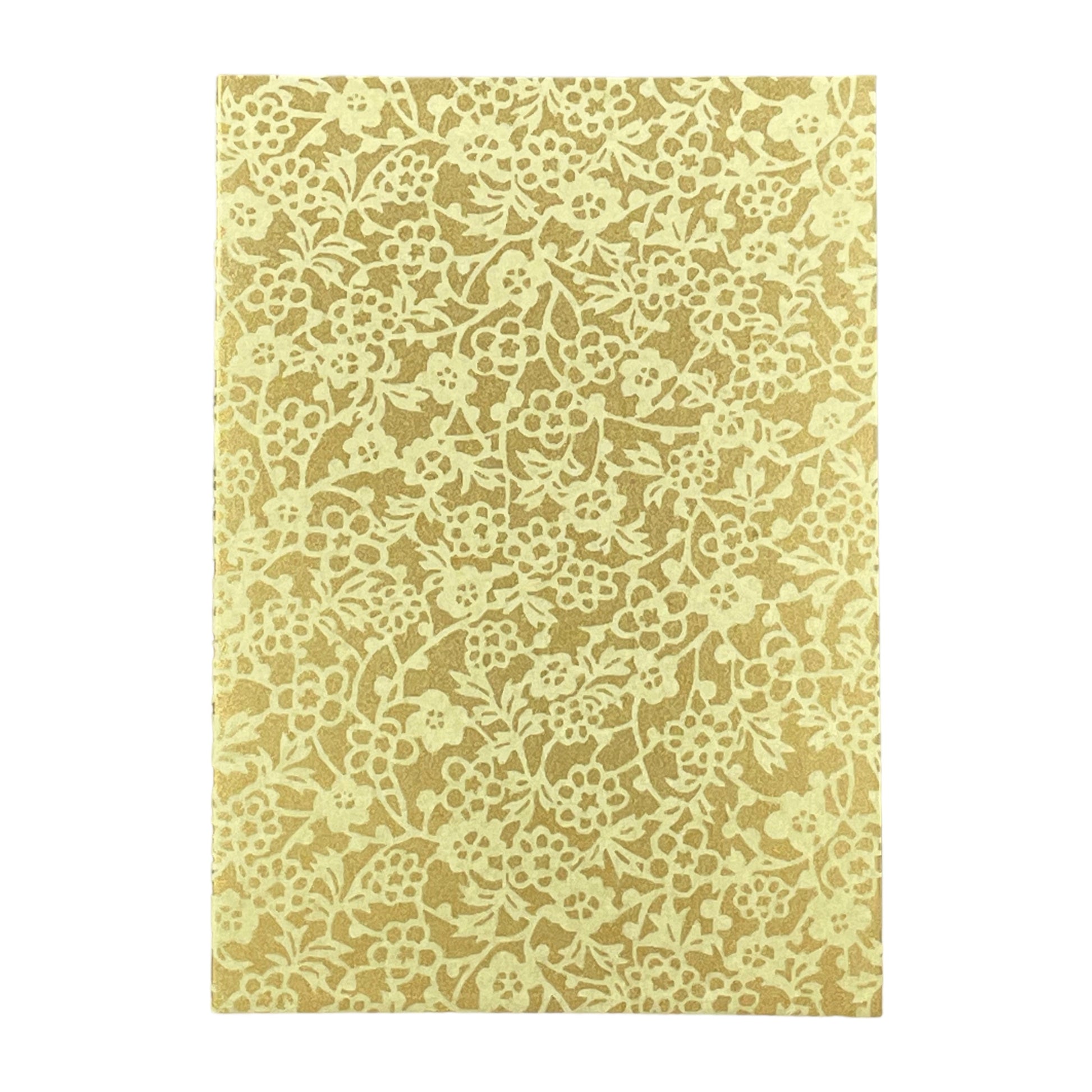 japanese silk-screen printed greetings card with a floral repeat pattern in two-tone gold by Esmie