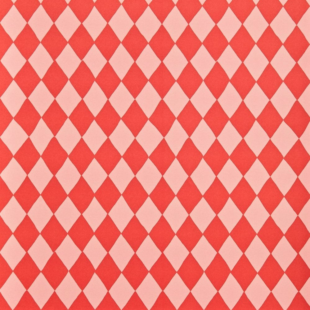 wrapping paper with large diamond repeat pattern in red and pink by Heather Evelyn