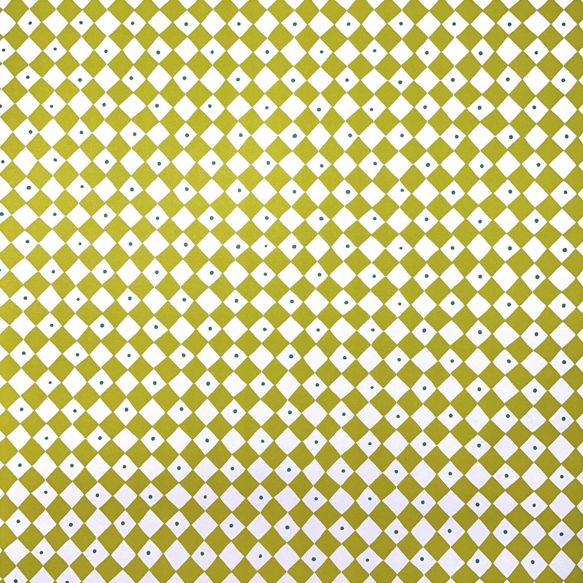 wrapping paper with lime green and white diagonal checkerboard pattern by Heather Evelyn