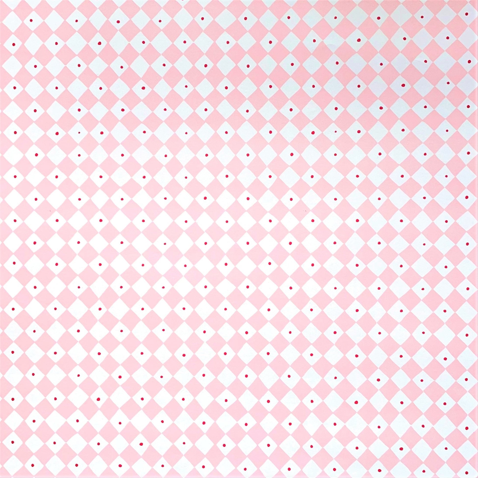 wrapping paper with pale pink and white diagonal checkerboard pattern by Heather Evelyn