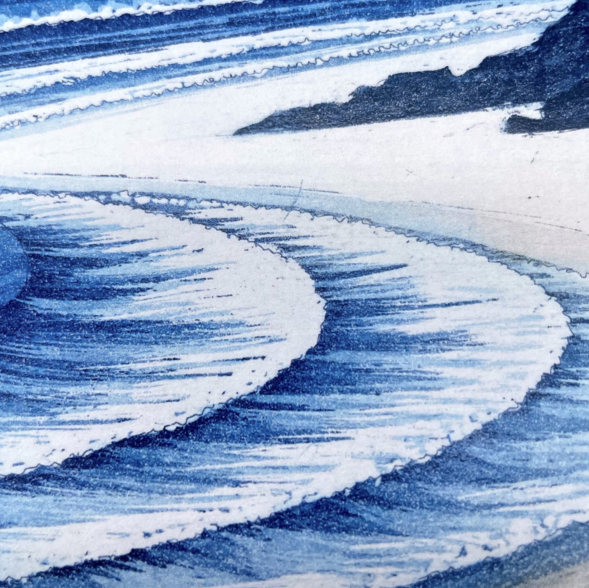 greetings card showing a drawing of the beach and tide at Gower, close-up of the tide