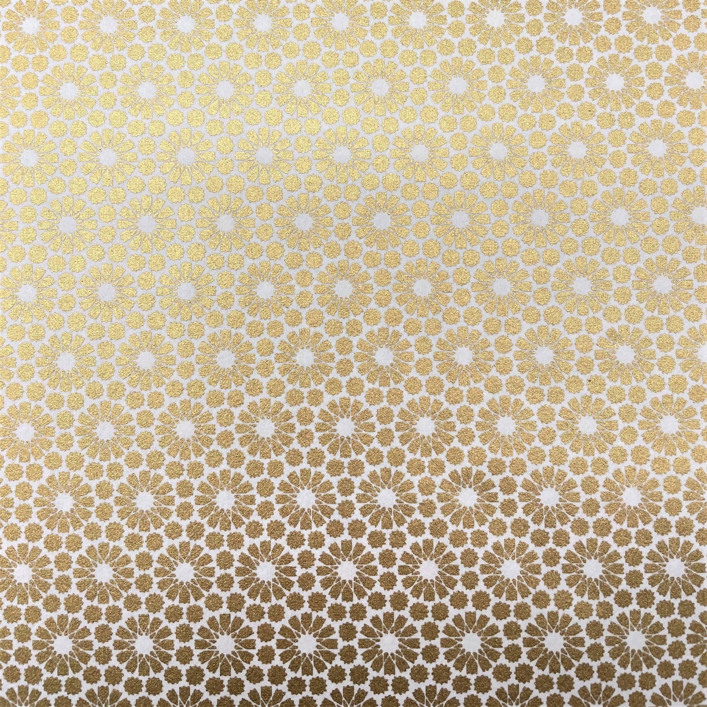 japanese silk-screen handmade paper showing gold repeat chrysanthemum flower motif repeat