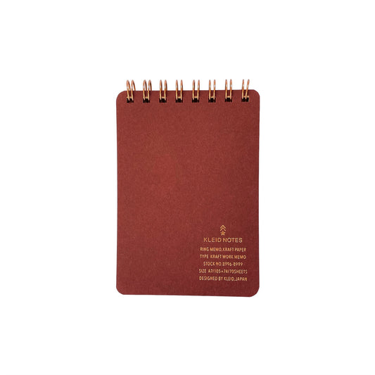 A7 memo ring-bound notepad, cover is plain burgundy with rose-gold dual rings by Japanese brand Kleid