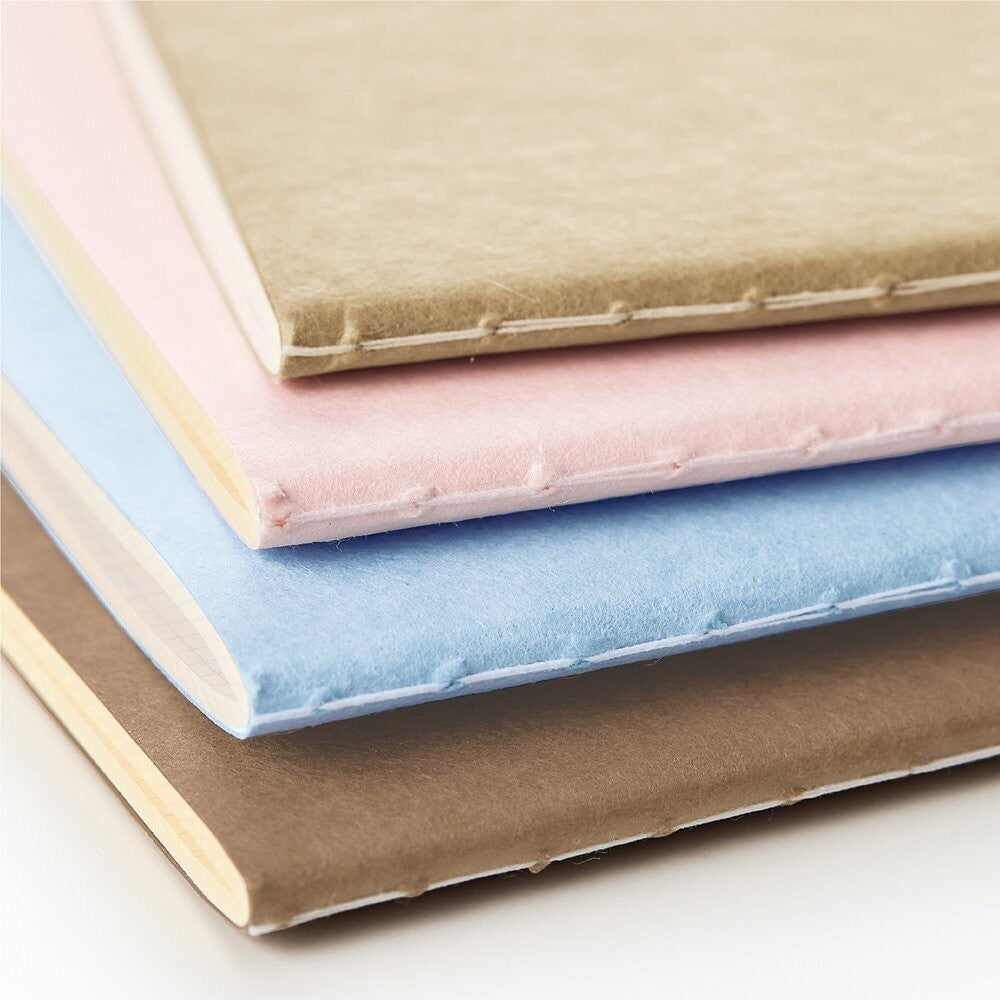 Soft cover notebook with grid format pages. Cover is plain brown, pictured with other colours of the notebook