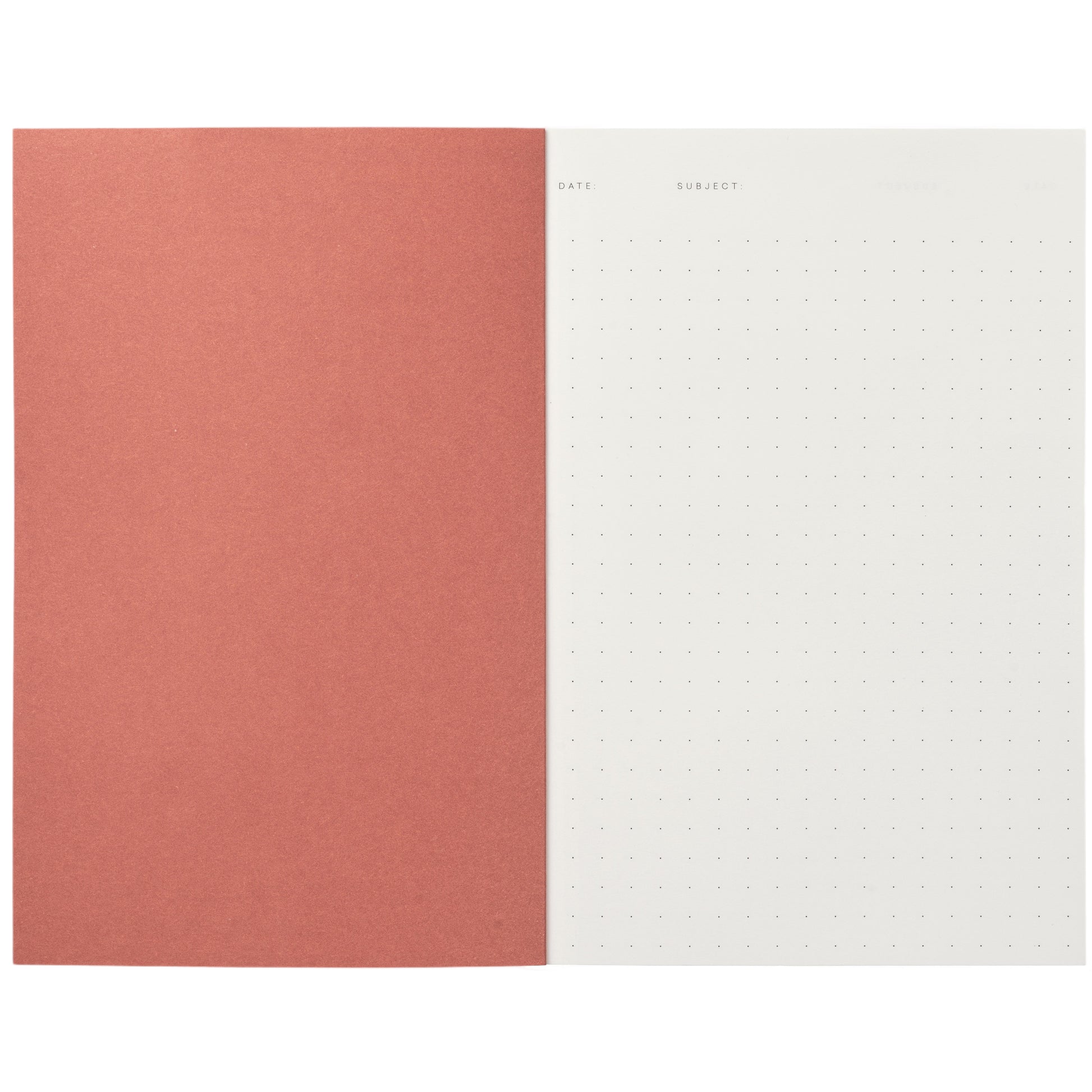 Pocket size notebook with a narrow bright blue and white stripe softcover. inner dotted pages pictured