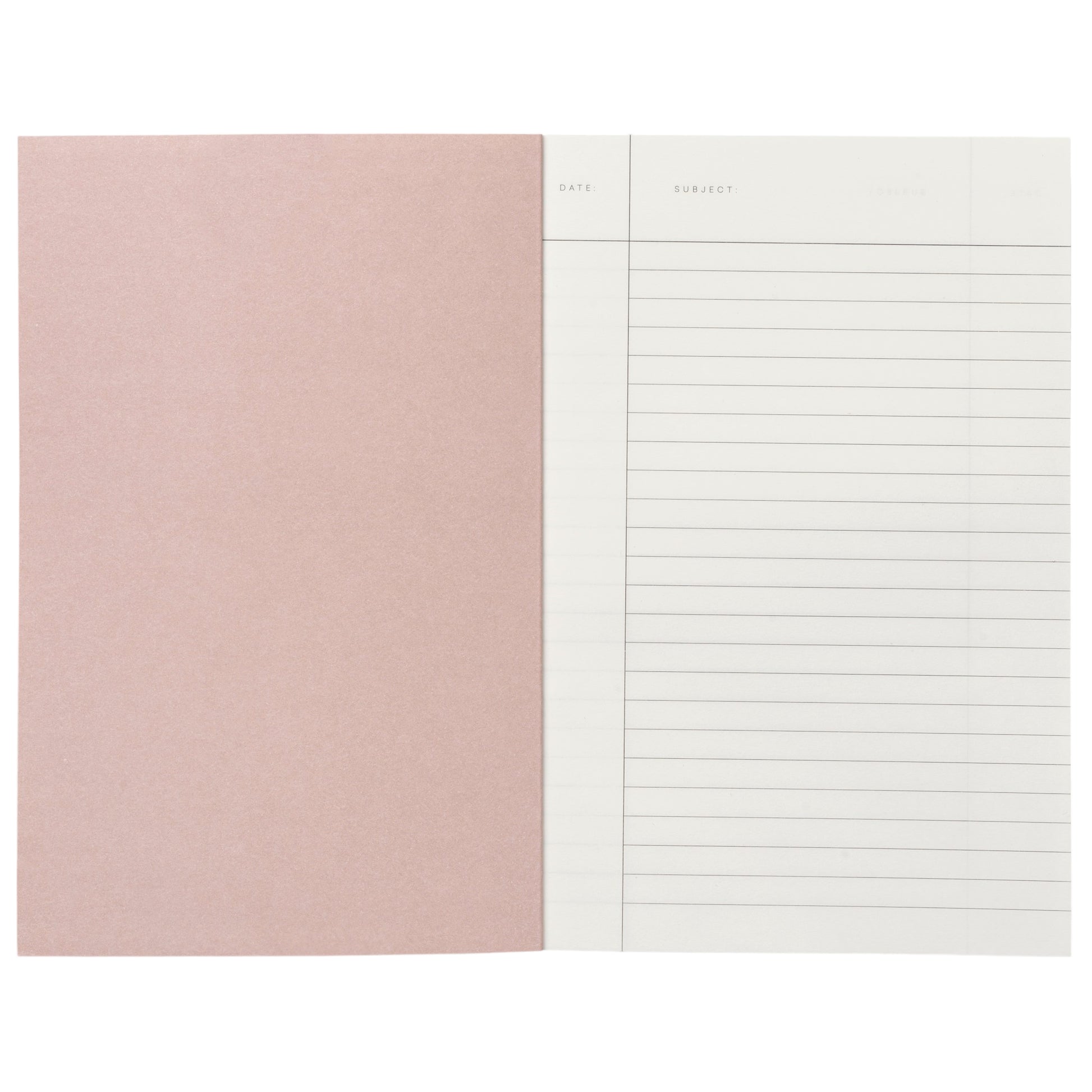 Pocket size notebook with a narrow dark green and white stripe softcover. inner lined pages with margin pictured