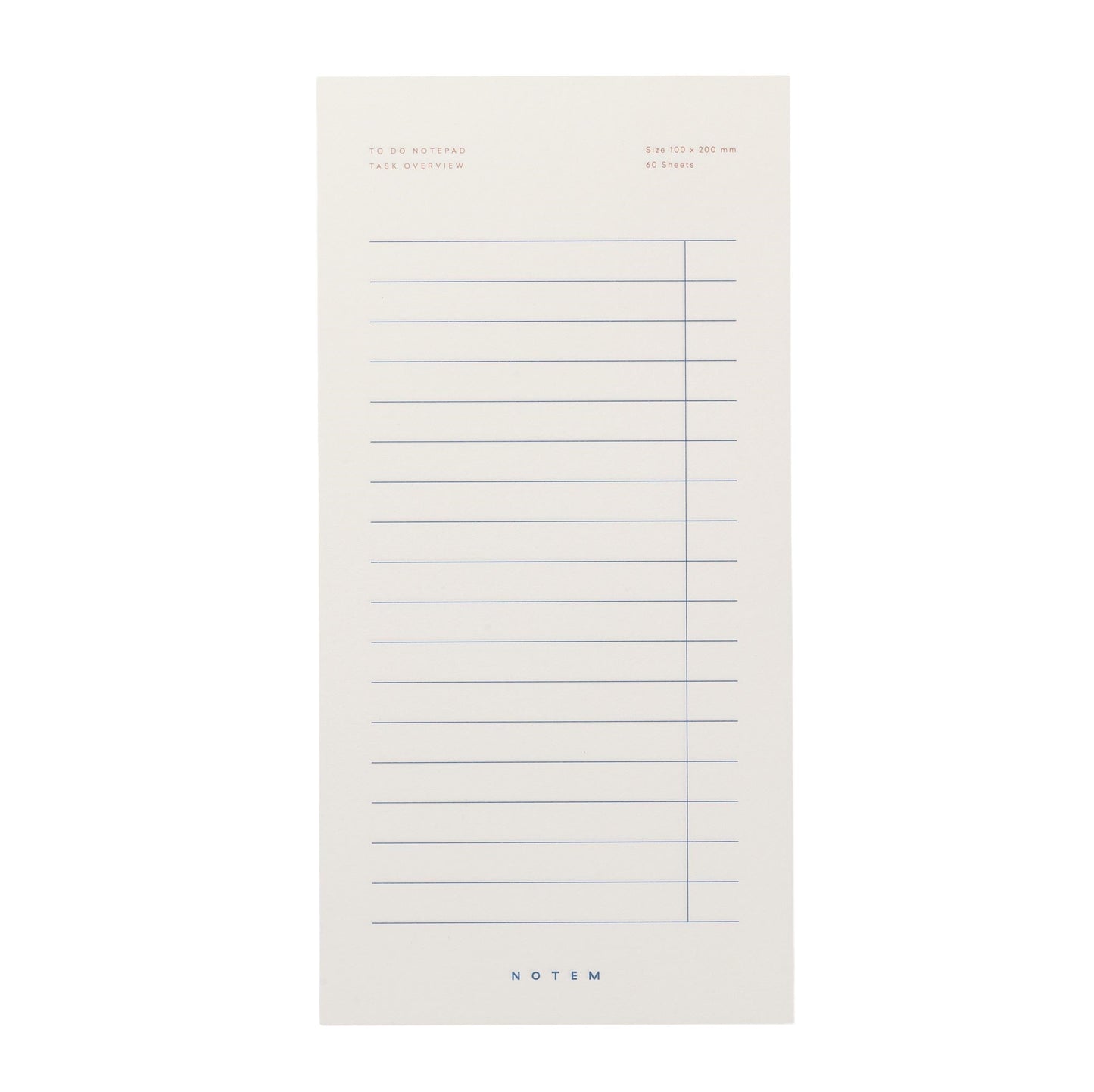 Daily To-Do Notepad with ivory sheets.  Lined page with column to check-off progress by Notem