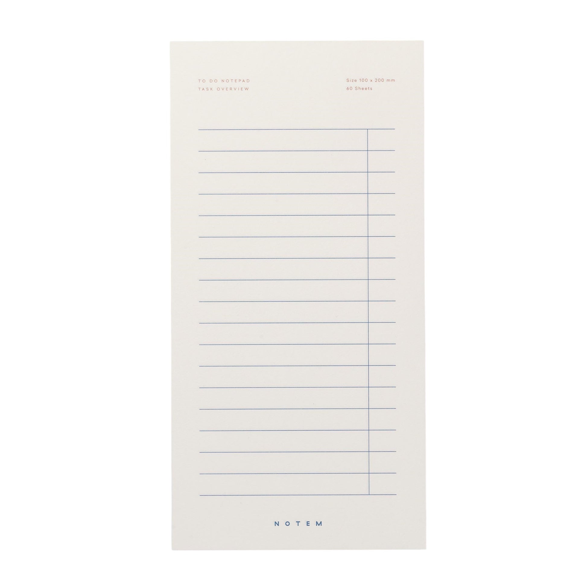 Daily To-Do Notepad with ivory sheets.  Lined page with column to check-off progress by Notem