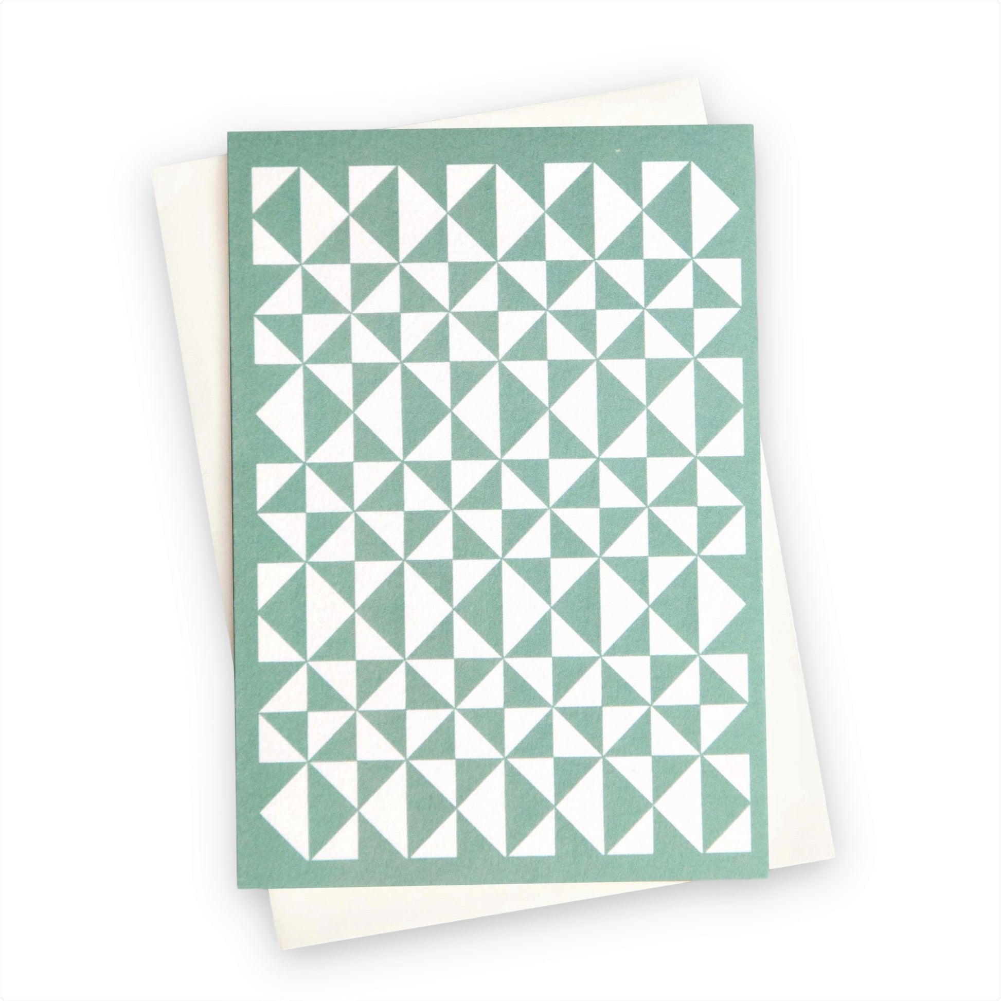 greetings card with abstract triangular pattern in white and aquamarine by Ola Studio