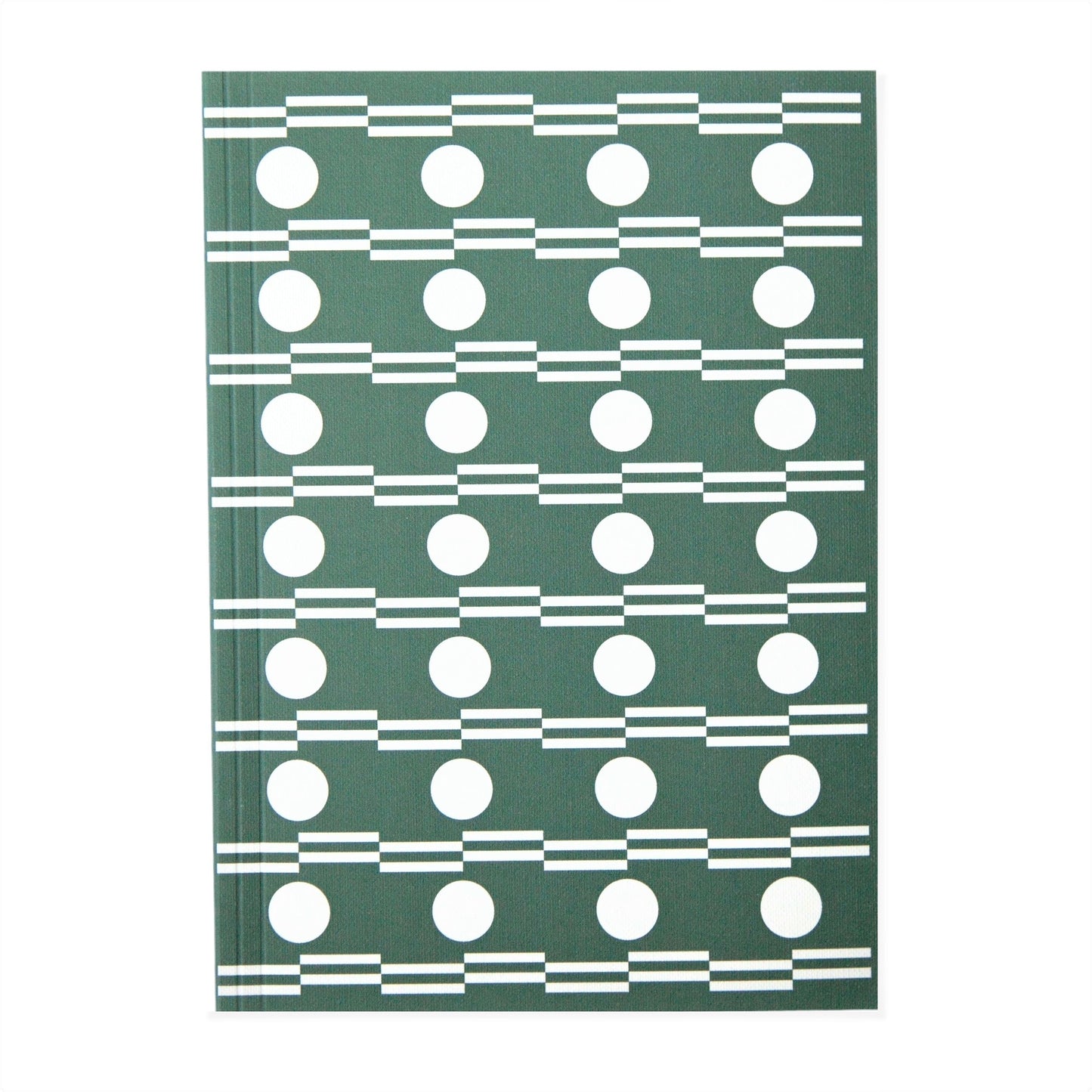 A5 softback 12 week daily planner with geometric green and white circle repeat patterned cover.