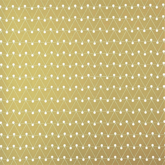 wrapping paper with abstract triangle and dot pattern in mustard and white by Ola Studio