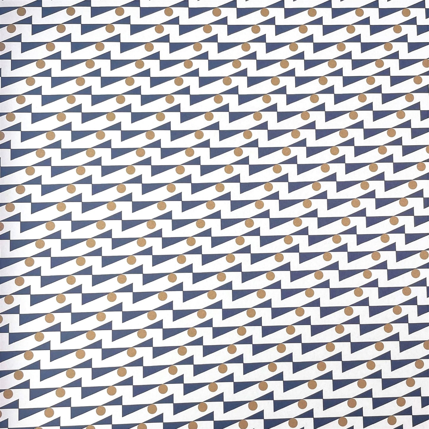 wrapping paper with abstract triangle and dot pattern in navy and gold on a white background by Ola Studio