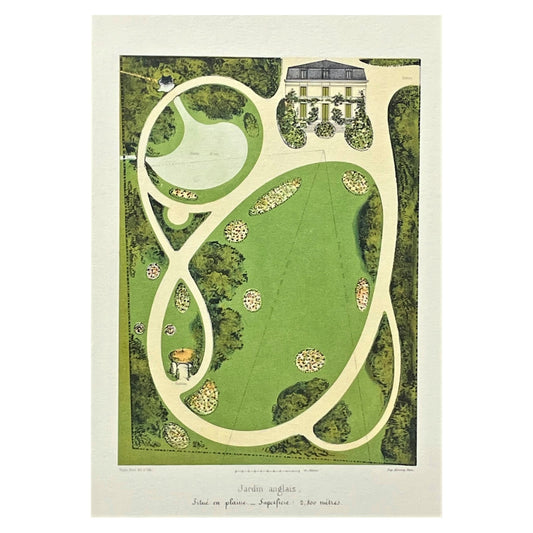 greetings card with plan view of english formal landscape garden and house by The Pattern Book
