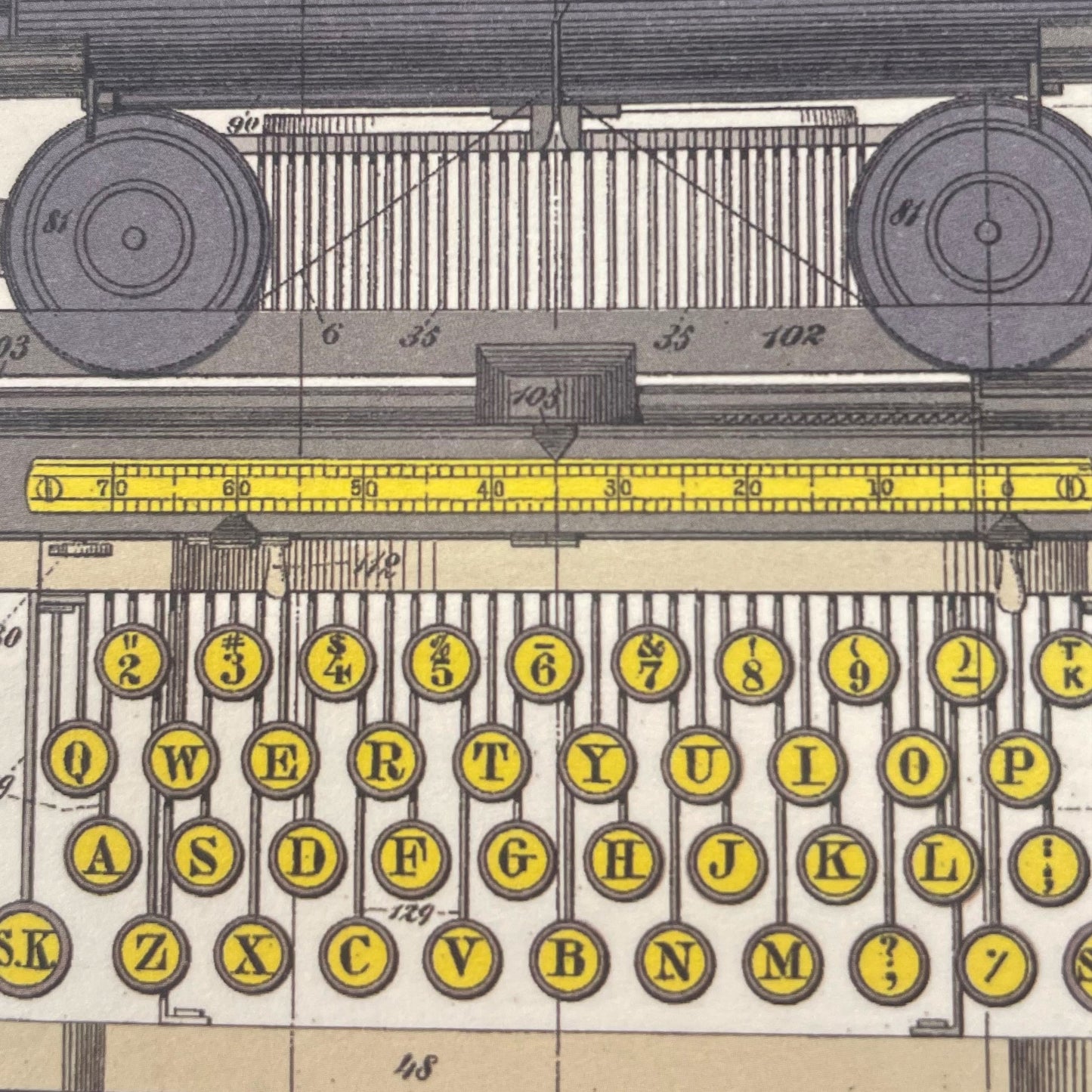 greetings card with drawing of a vintage typewriter, close-up