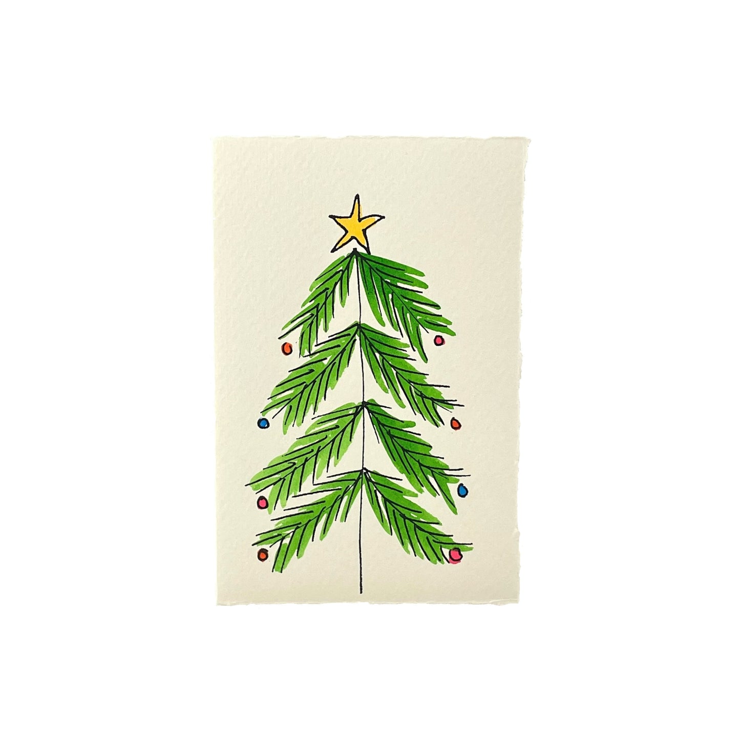 hand-painted greetings card of a christmas tree, by Scribble and Daub