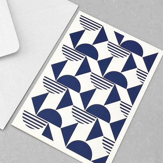 Greeting card with navy abstract geometric design by Amaretti Design