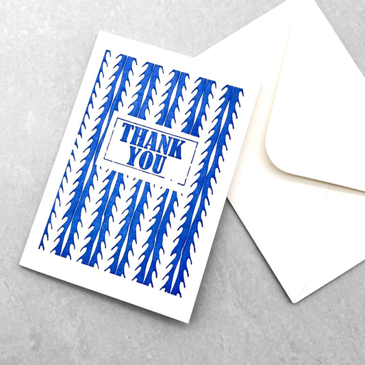 small greetings card with thank you message in blue and geometric pattern, by Archivist Gallery