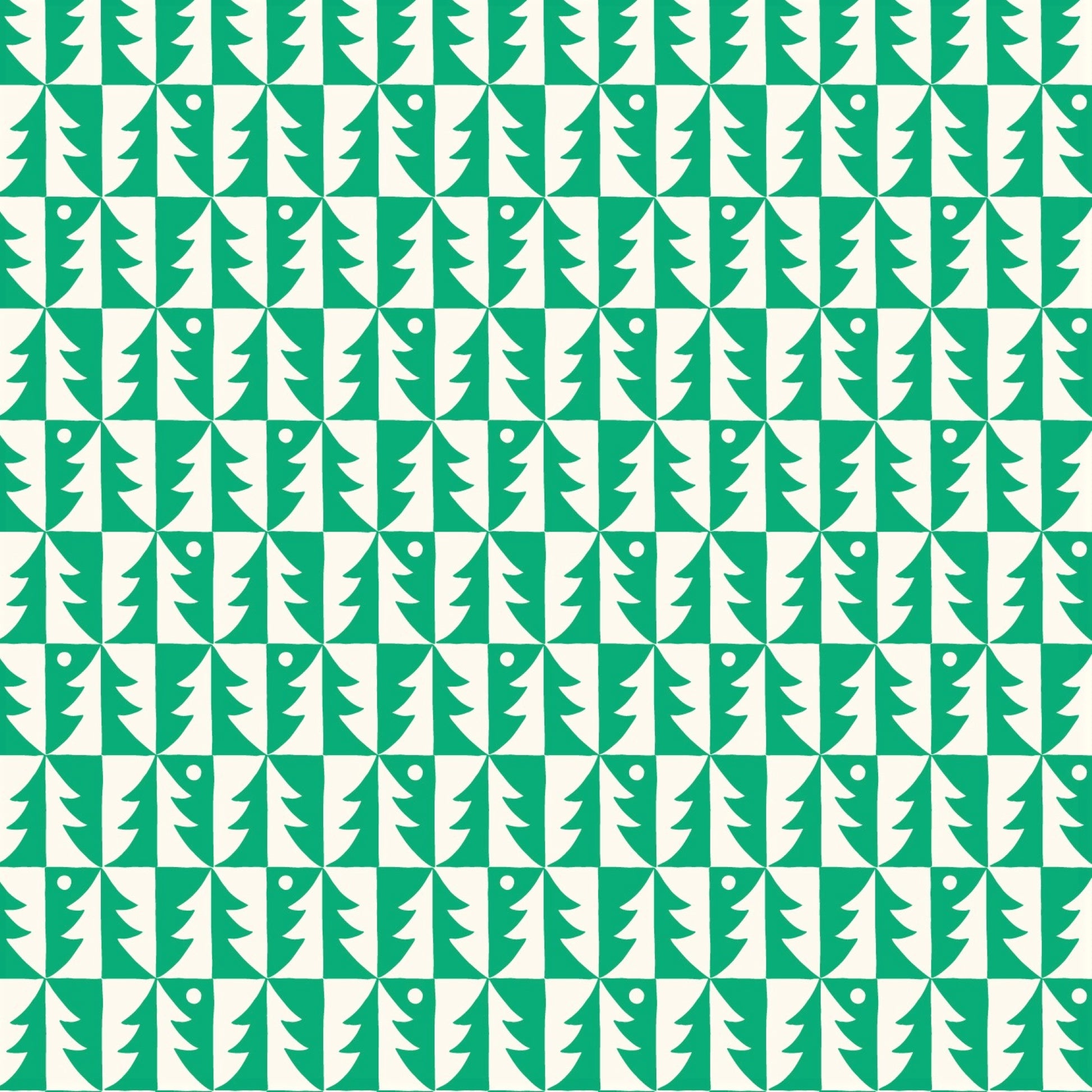 patterned paper, gift wrap, with all over pattern of green and white trees, by Ariana Martin
