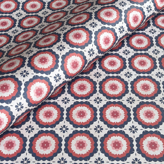 Wrapping paper with a red and blue retro geometric pattern