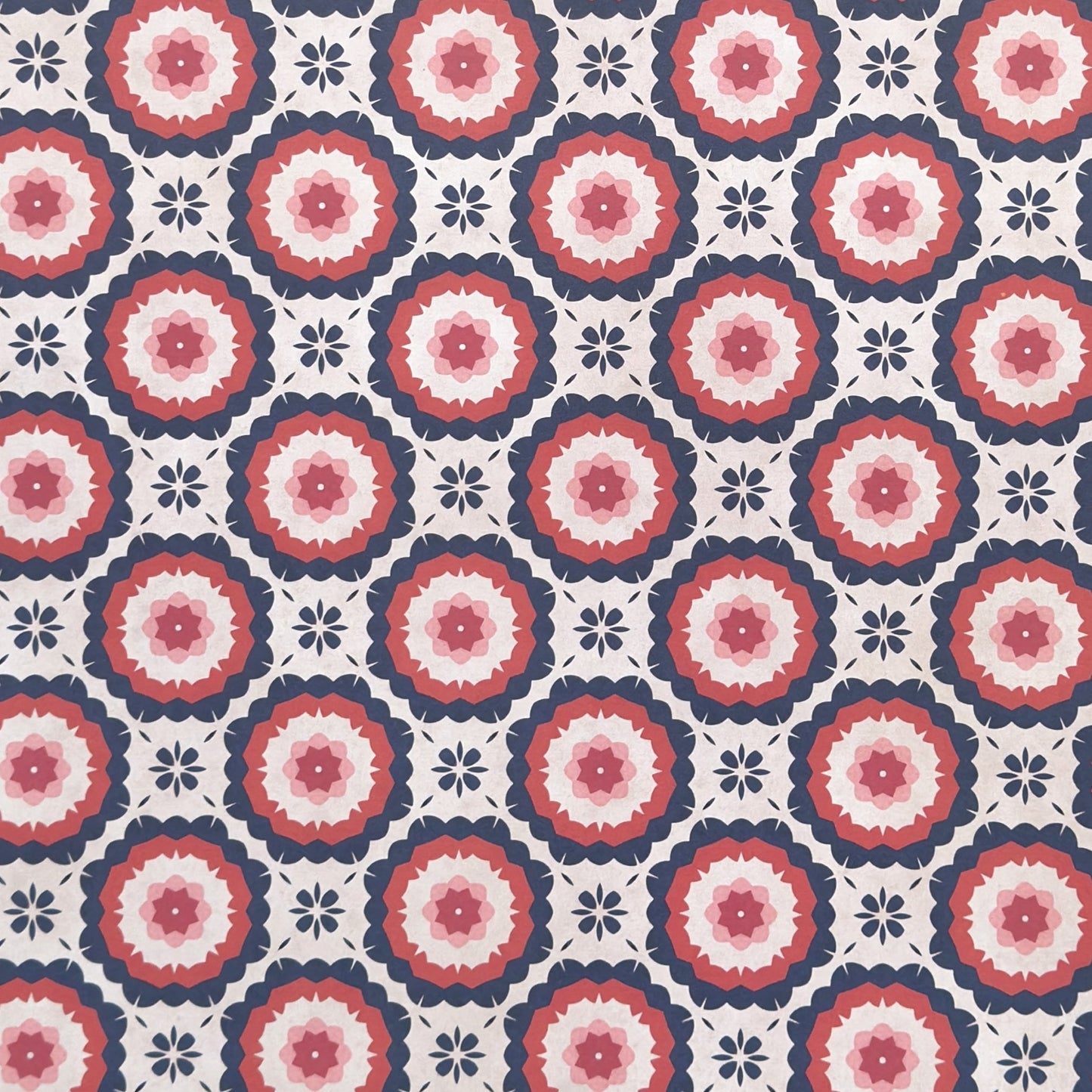 Wrapping paper with a red and blue retro geometric pattern