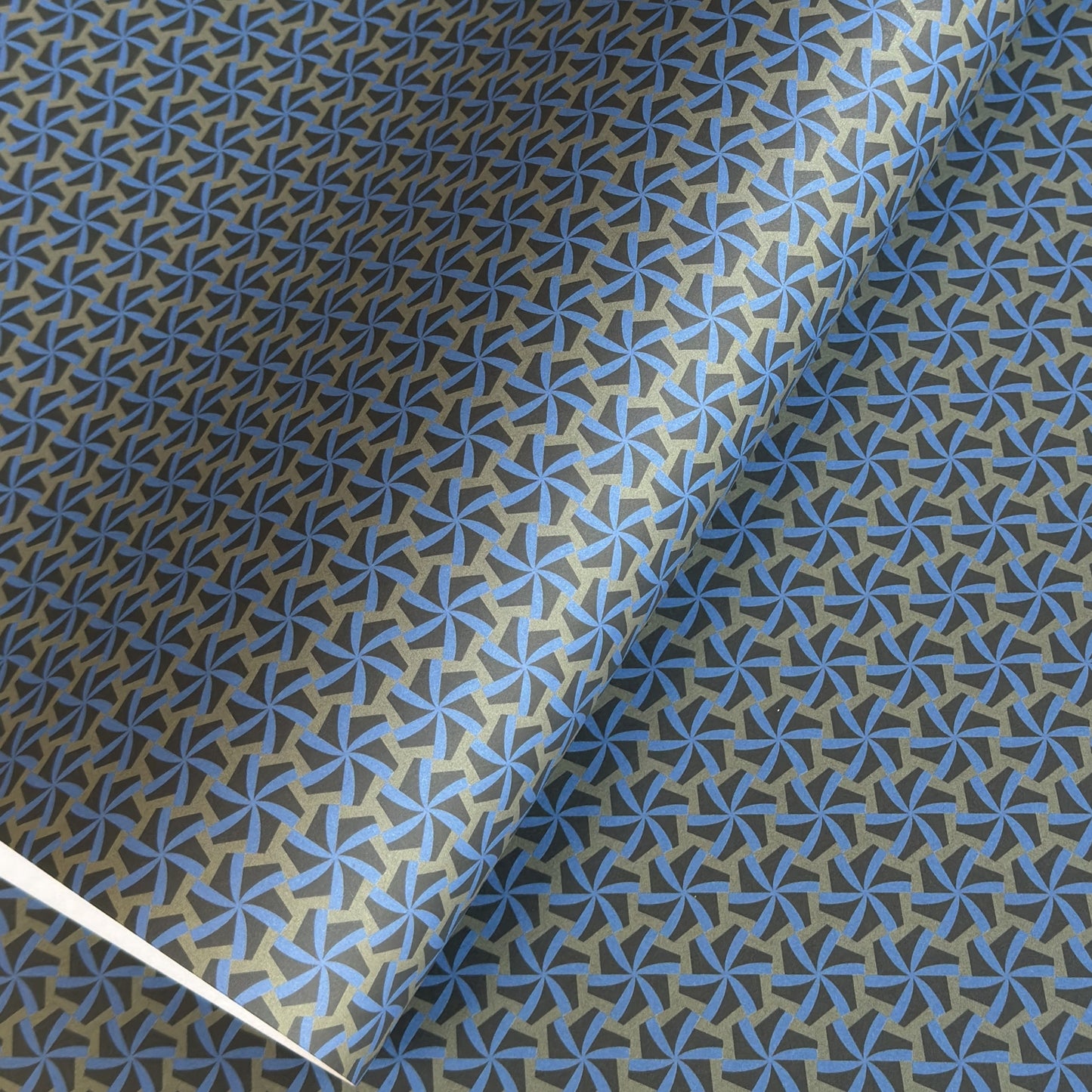 Blue and gray geometric patterned wrapping paper
