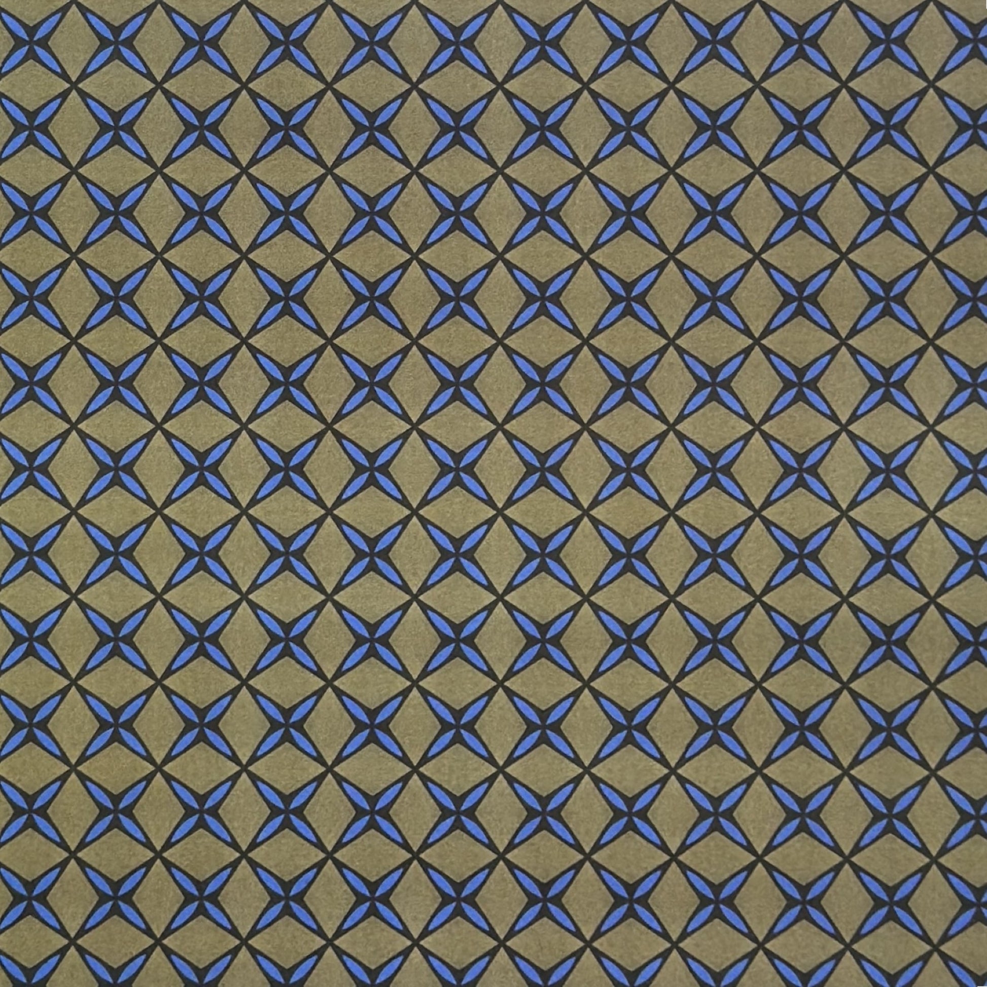 Wrapping paper with blue geometric pattern on a beige background