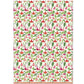a sheet of wrapping paper with stylised pink fuchsia flowers, green leaves on a white background