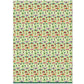 A sheet of wrapping paper with a pattern of colourful butterflies and insects on a light green background