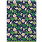 a sheet of wrapping paper with a dark indigo background and pink japanese anemone flowers and green foliage