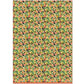 a sheet of wrapping paper with a stylised pattern of wood sorrel flowers in palette of pink, green and mustard