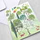 greetings card of an arboretum of trees by Canns Down Press