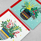 pack of christmas card with two different designs of winter foliage and flowers in colourful jugs, by Canns Down Press