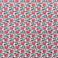 wrapping paper with a repeat design of pink flowers, black seedheads on white 