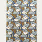 a sheet of wrapping paper with a stylised image of waterlilies in tones of blue, white and yellow. Full sheet  