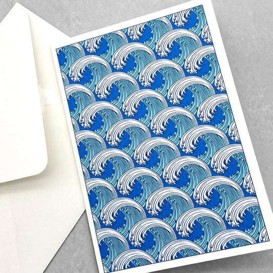 greetings card of japanese style blue waves design by Com Bossa Studio