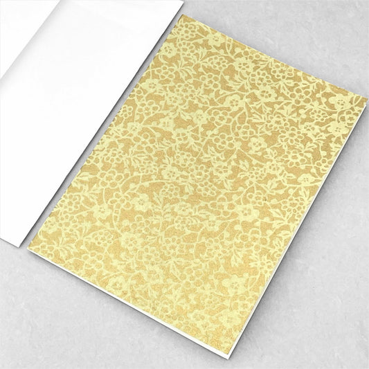 japanese silk-screen printed greetings card with a floral repeat pattern in two-tone gold by Esmie