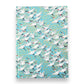 hardback A5 plain notebook with cover made of japanese silkscreen chiyogami paper. White cranes in flight on a pale blue background by Esmie