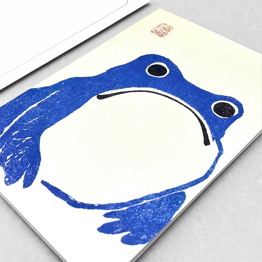 greetings card of a japanese frog coloured blue by Ezen Design