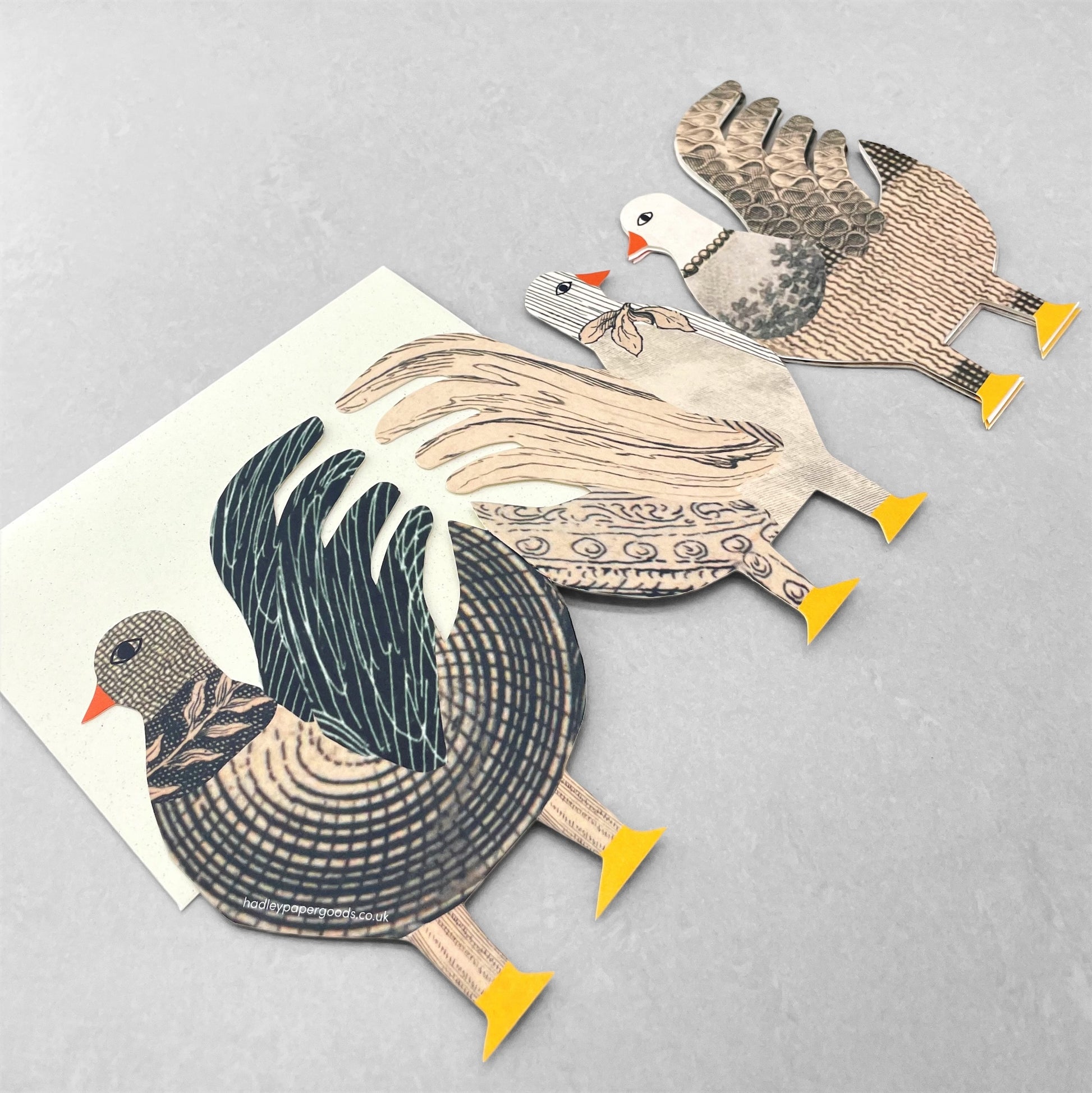 concertina greetings card with six chickens each on a separate fold by Hadley Paper goods
