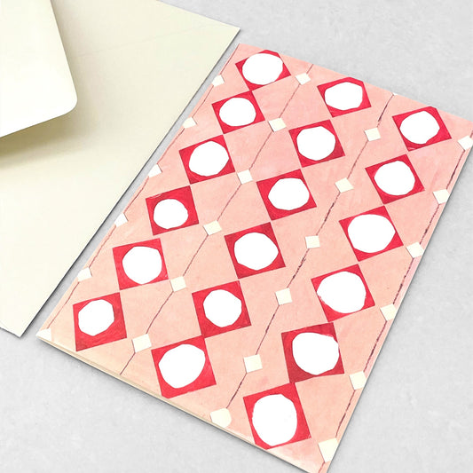 greetings card with an abstract pink and white pattern by Hadley Paper Goods