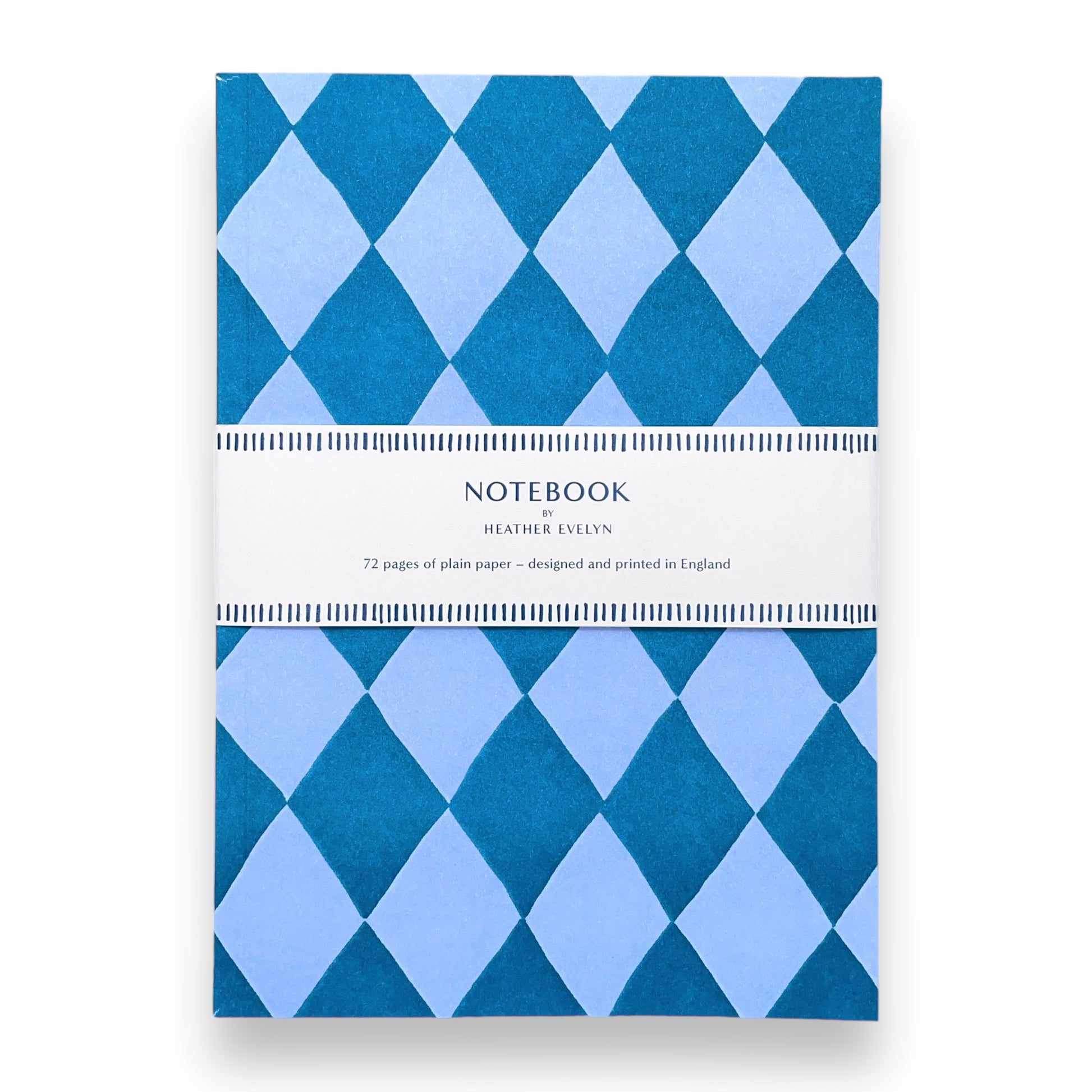 A5 notebook with diamond pattern in dark blue and light blue by Heather Evelyn